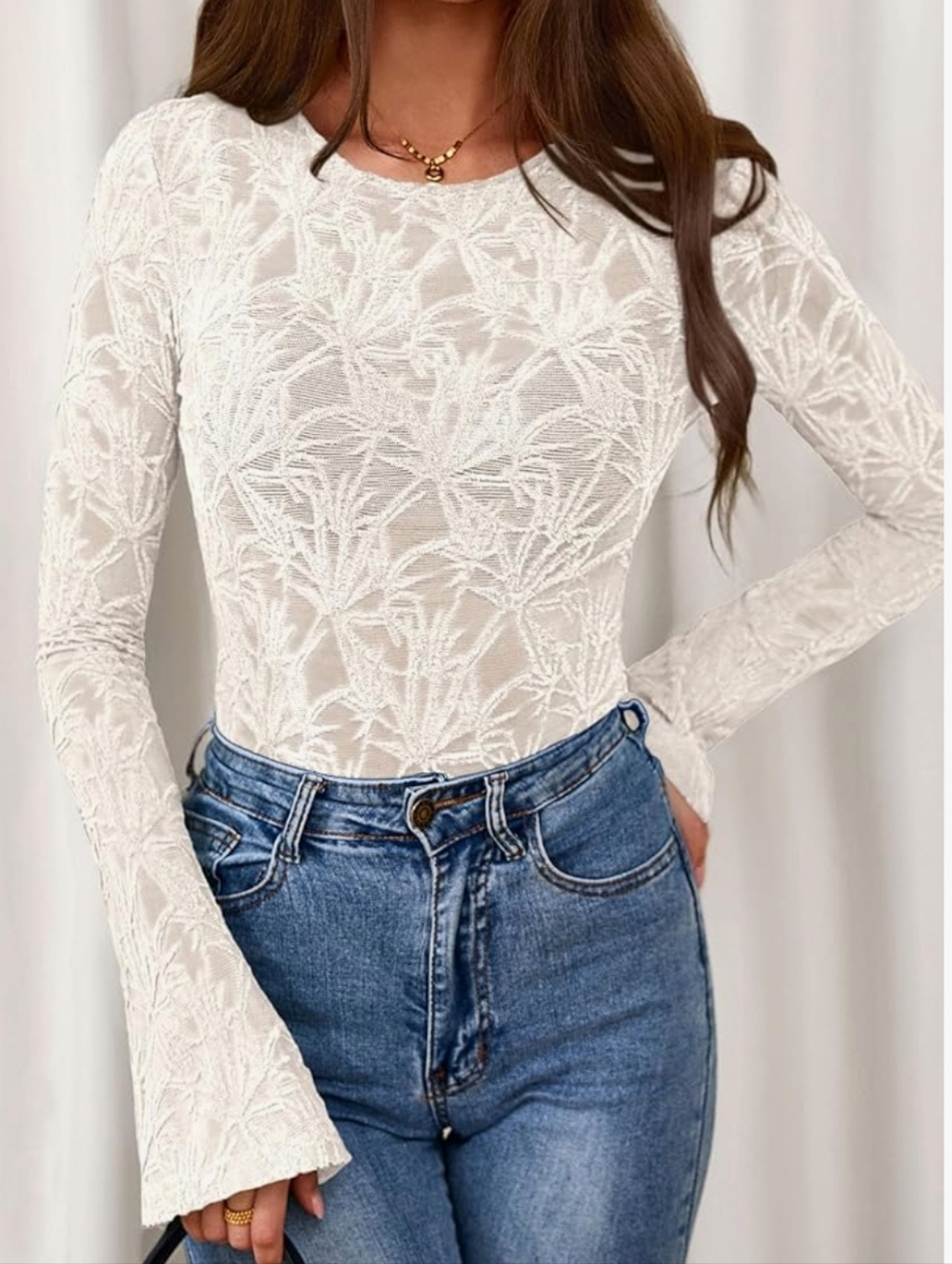 NEW! Sheer Lace Bell Sleeve Top (S-XL) - Picture 4 of 6
